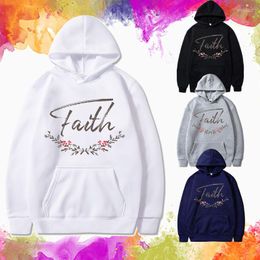 Men's Hoodies Man Flower Faith Jesus Letters Print Men Fashion Design Casual Hooded Tops Warm Autumn And Winter Streetwear Sweatshirt