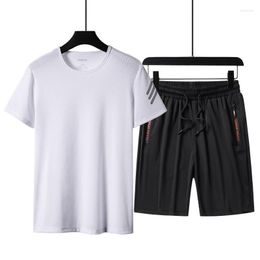 Men's Tracksuits Men's Tracksuit 2 Piece Tshirt Shorts Sets Sweatsuit Men Sportwear Mesh T-shirts Casual Quick Dry Ice Silk Plus Size