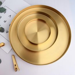 Kitchen Storage Stainless Steel Tray Space Saving Organiser Jewellery Display Plate Round Shape Multifunctional Bathroom Gold