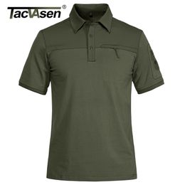 Men's Polos TACVASEN With 2 Zipper Pocket T-Shirt Men's Tactical Military Short Sleeve Polo Shirts Casual Team Work Golf Tops Man Clothing 220906
