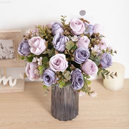 Faux Floral Greenery Luxury Silk Artificial Roses Flowers Wedding Home Autumn Decoration Eucalyptus Bouquet Fake Plants Diy Wreath Arrangement Bulk J220906