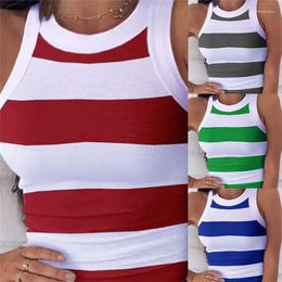Women's Tanks Striped Halter Top 2022 Summer Sleeveless Blouses Shirt Women Plus Streetwear Blusa Feminina Colorblock Contra