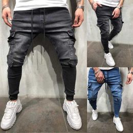 Men's Jeans Men Clothes Hip Hop Sweatpants Skinny Motorcycle Denim Pants Zipper Designer Black Mens Casual Trousers S-3XL