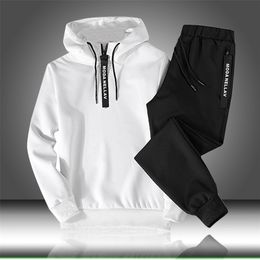 Men's Tracksuits Sets Tracksuit Men Autumn Winter Hooded Sweatshirt Drawstring Outfit Sportswear Male Suit Pullover Two Piece Set Casual 220905