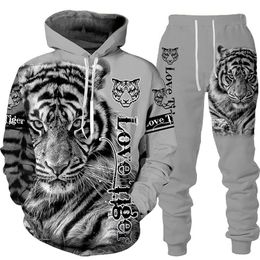 Mens Tracksuits Animal 3D Tiger Printed Hoodie Pants Suit Cool MenWomen 2 Pcs Sportwear Tracksuit Set Autumn And Winter Mens Clothing 220905