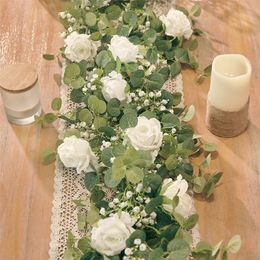 Faux Floral Greenery PARTY JOY Artificial Flowers Silk Rose Gypsophila Garland Fake Eucalyptus Vine Hanging Plants for Wedding Home Party Craft Decor 220906