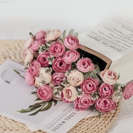 Faux Floral Greenery 2021 Belas Rose Artificial Peony Silk Flowers Small Bouquet Flores Home Party Spring Wedding Decoration Flow Flower J220906