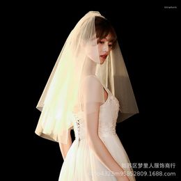 Headpieces Bride Veil Cover Face Double Short Korean Plain Gauze Wedding Po Studio Headdress Accessories Bouffant Style