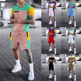 Men's Tracksuits Summer Trend Men's T-Shirt Short Sets Fashion Casual Man Clothing Tracksuit 2 Piece Suit Brand Sportswear Male Round Neck Blouse 220905