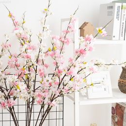 Faux Floral Greenery 105Cm Cherry Blossom Artificial Flowers Tree Branch Silk Pink White Fake Plant Bedroom Living Room Home Wedding Diy Decor Flowers J220906