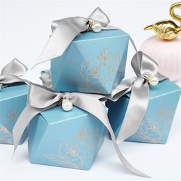 Gift Wrap Gift Box Diamond Blue Paper Candy Box Wedding Favours for Guests Chocolate Packaging Box Baby Shower Birthday Party Decoration 220906