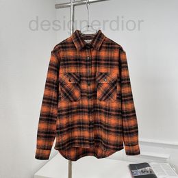 black wool shirt jacket NZ - Women's Blouses & Shirts designer Genuine CE home 22ss black orange checkered men's and shirts loose casual couple's wool jackets ILMS