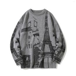 Men's Sweaters 2022 Autumn/winter Sweater Jacket Tide Brand Men's Tower Print Loose Large Size