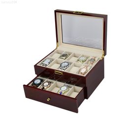 watch collection cases NZ - Watch Boxes Cases 20 Slots 2 Layer Wood Case Finishing Storage Box Display Chest With Glass Clear View Top Holds Collection storage J220825 J220906