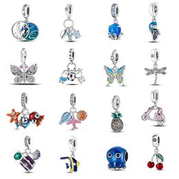 925 Silver Butterfly, Dragonfly, Turtle, and Cherry Dangle butterfly charm bracelet Beads for Pandora Bracelets - DIY Jewelry Accessories