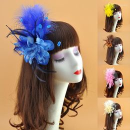 Headpieces 2022 Fashion Women Mesh Hair Clip Wedding Bouquet Tea Party Solid Flower Fake Feather Hairpins Bridal Headwear Accessories