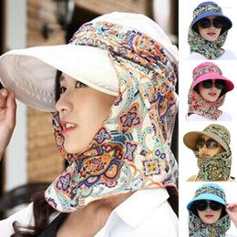 Wide Brim Hats Lady Women Summer Outdoor Hat Riding Anti-uv Screen Floral Print Beach Caps Face Foldable Neck F6z4