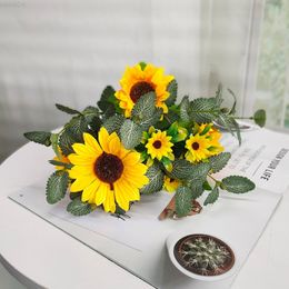 Faux Floral Greenery Sunflower Mint Combination Flower Simulation Sunflower Mint Leaf Artificial Flower Nordic Soft Flowers Factory Wholesale J220906