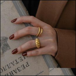 Cluster Rings Nobal High Quality 18K Gold Stainless Steel Twisted Croissants Threads Rings For Unisex Minimalist Chunky Vint Yydhhome Dhdkm