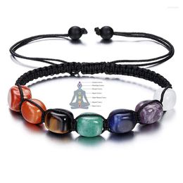 Strand 2Pcs 7 Chakra Reiki Healing Crystal Stretch Bracelets Gemstone Yoga Adjust Braided Rope Bead Bracelet For Women Girls259O