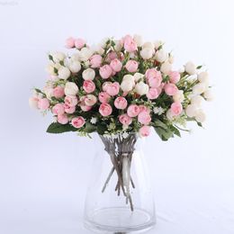 Faux Floral Greenery White Mini Silk Rose Artificial Flowers For Wedding Decoration Bride Fake Flower Bouquet Diy Home Decor Art Accessories For Vase J220906