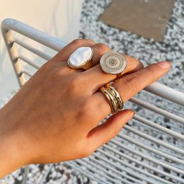 Wedding Rings Youvanic Boho Vintage Pearl Ring Big Round Crystal Flower Gold Set For Women Fashion Engagement Jewelry Gifts 0338