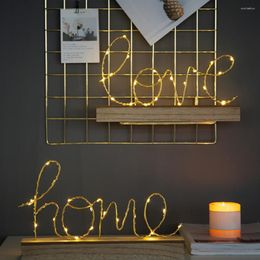 Strings Wooden Base Night Light Chic Iron Love Home Letter LED Lamp Simple Cosy Desk Adornment Warm Decor Lights