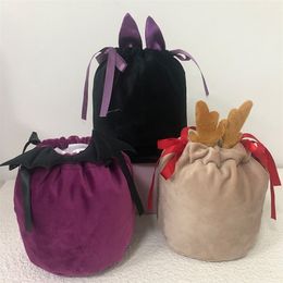Gift Wrap 10pcs Kids Gift Bag Velvet Sublimation Xmas Santa Sack with Ribbon Trick or Treat Halloween Basket For Festival Party 220905