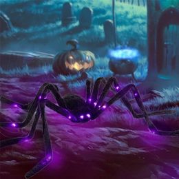 Party Decoration 125CM Halloween Spider with LED Haunted Home Decorate Indoor Outdoor Giant Simulation Spider Props Ghost Festival Party Pendant 220905