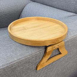 Hooks Side Tables Natural Bamboo Sofa Armrest Clip-On Round Tray For Remote Drinks Cup Bowl Phone Wood Dessert Tea Holder