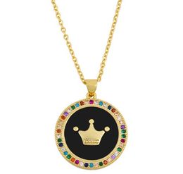 Jewelry Necklaces Pendants round white black red crown chain necklace Zirconia Jewelry Cubic Crystal Cz Fashion Charm aw34h