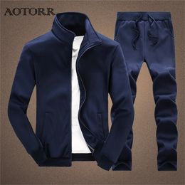 Men's Tracksuits Solid Mens Tracksuit Autumn Spring Jacket Sweatpants 2 Pieces Set Male Casual Men's Sportswear Zipper Sweatsuit Brand Clothing 220905