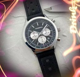 three needles hole leather belt wristwatch 41mm sub dials work fashion mens watches High Quality Sport Japen VK Quartz Chronograph men's gifts wristwatch