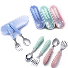 Cups Dishes Utensils Baby Feeding Tableware Set Children Utensil Stainless Steel Toddler Dinnerware Cutlery Cartoon Infant Food Spoon Fork H220906