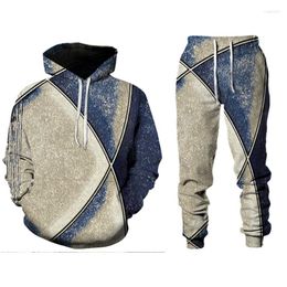 Men's Tracksuits Hip Hop 3D Plaid Line Print Hoodie Pants Set Cool Men's/Women's 2-Piece Tracksuit Sets Spring Autumn Menswear