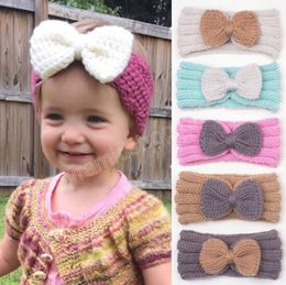 Baby Hair Accessories Girls Bow Headband 21 Colours Turban solid Colour Elasticity fashion Kids Hairbow Boutique Knitting wool bow-knot HairBand