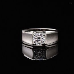 male ring silver UK - Cluster Rings 1-2ct Matte Surface S925 Sterling Silver Platinum Plated Men Ring D Color Male Moissanite Fine Jewelry Diamond