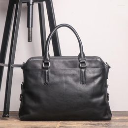 Briefcases High Quality Briefcase Men's Leather Laptop Bag Top Layer Casual Shoulder Diagonal Large Business