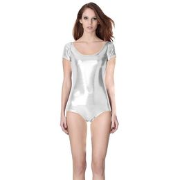 Short Sleeve Gymnastics Leotard Ballet Catsuit Costumes Women Lycar spandex Justaucorps Dancewear Tights Shiny meatllic Leotard backless