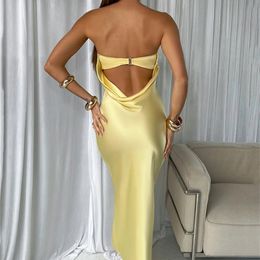 Casual Dresses Mozision Satin Backless Maxi Dress For Women Gown Fashion Strapless Sleeveless Bodycon Night Club Party Long Dress Vestido 220906