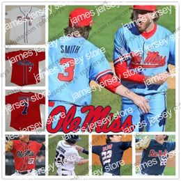 College Baseball Wears NCAA Ole Miss Rebels #3 Anthony Servideo 9 Michael Spears 20 Will Ethridge 25 Tim Elko White Red Navy Blue 2019 Baseball Jersey