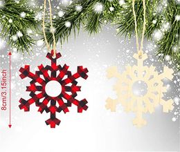 Factory Buffalo Plaid Christmas Wooden Snowflake Ornaments Snowflakes Wood Slices Crafts for DIY Crafts Holiday Decorations