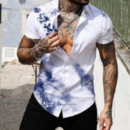 Men's Casual Shirts Men Spring Summer Single Breasted Lapel Full Print Beach Short Sleeve Vacation Outdoor Holiday Tunic Shirt