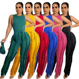 2022 Fashion Sleeveless Tops and Tassel Pants Set Two Piece Set Fringe Wide Leg Trousers Summer Spring Matching Set