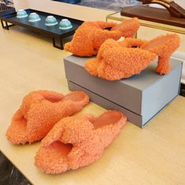 Autumn and winter home casual fur slippers sandals designer flat mules flat 2cm high heels 8cm luxury good looking bright eye catching fluff Colours warm comfortable