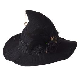 Gothic Punk Witch Hat Costume Accessories Women Black Halloween Head Wear