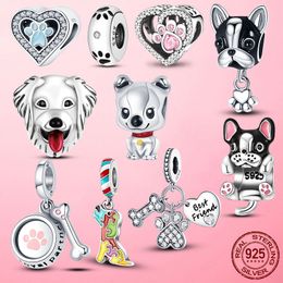 925 Silver Charm Beads Dangle Dog Collection Charms Golden Retriever Bone Footprint Doggy Bead Fit Pandora Charms Bracelet DIY Jewellery Accessories