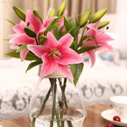Faux Floral Greenery 1Pc 3 Heads Real Touch Pvc Artificial Silk Lily Flower Wedding Garden Decoration Home Farm Decor Festival Gift A6540 J220906
