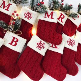 Christmas Knitted Alphabet Socks A-Z Embroidered Knit Red Xmas Holiday Stocking