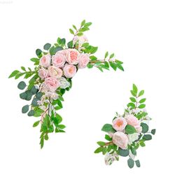 Faux Floral Greenery Artificial Wedding Flowers Welcome Sign Background Party Bows Fake Flowers Hanging Garland Decor Etalage Flowers J220906